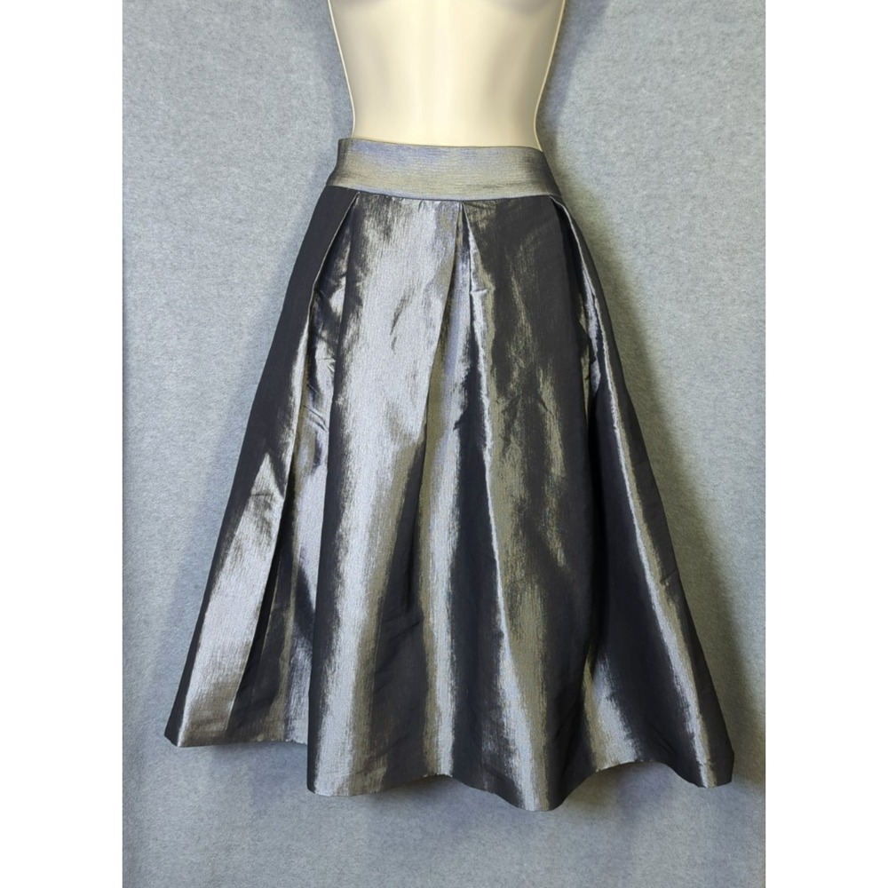 Metallic Midi Skirt 16 Silver Flared Tulle Under Lining Wedding Up Scale Event